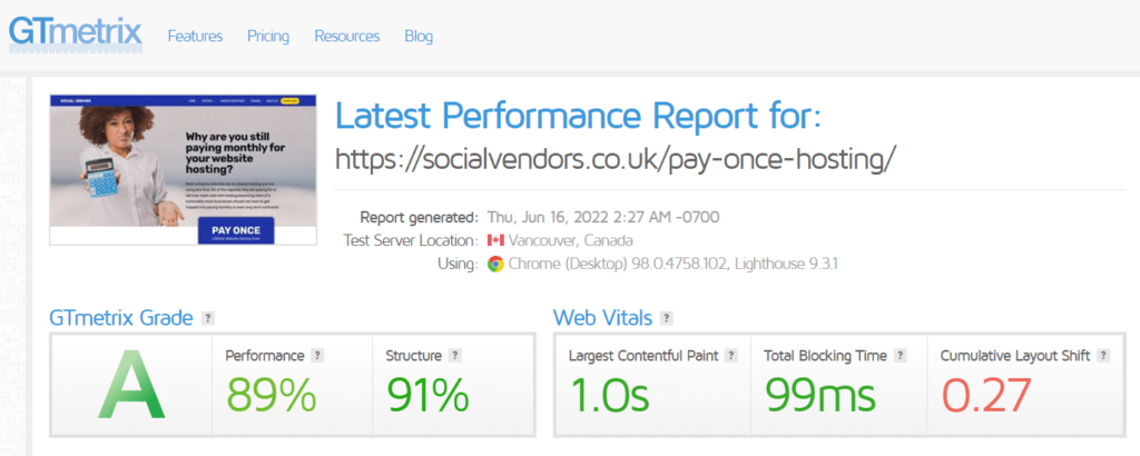 Pay Once for Hosting Speed Performance Test